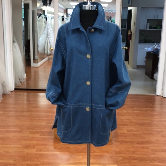 Women’s single breasted denim pea coat, made in US - Picture 1 of 7
